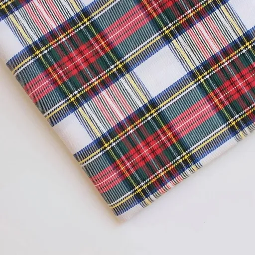 polyester woven fabric, plaid fabric, Christmas red green fabric, twill fabric, jacquard check fabric, fabric for bags, fabric for shoes, fabric for hats, fabric for pet decorations, festive fabric, holiday craft fabric, DIY fabric Australia - White