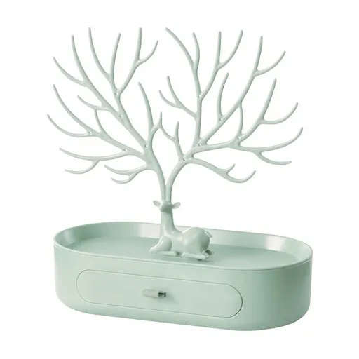 Antlers Jewelry Display Stand with Drawer, Tree and Deer Jewelry Rack Organizer or Ring Earrings Necklace Bracelet (Green)