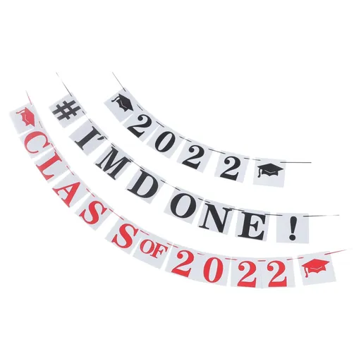 2 Sets Graduation Backdrop Decorations Polyester Flash Wreath Graduation Party Hangings The Sign Party Flag Graduation Decorative