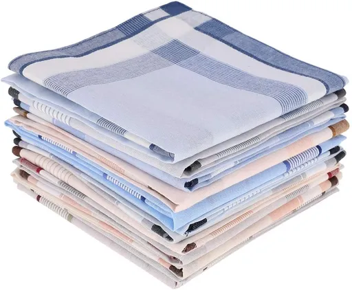 12 Pcs 100% Cotton Men’s Plaid Handkerchief, Soft Hanky with Classic Stripe, Ideal Gift Set for Men. (4 Styles) (Plaid)