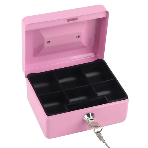 1Pc Mini Portable Steel Petty Lockable Cash Money Coin Safe Security Box Household Pink