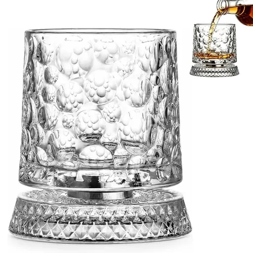 270ml Rotating Whiskey Glass Transparent Glass for Home Bar - Style 1