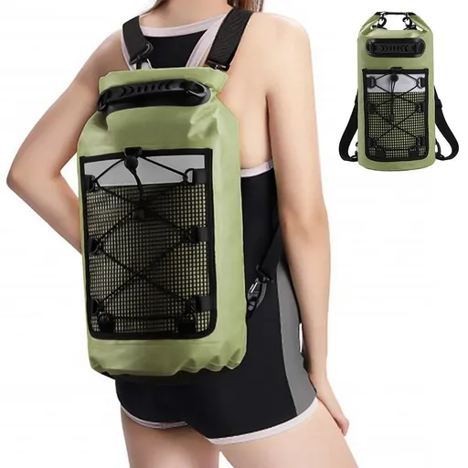 Roll-Top Backpack Dry Bag with Handle for Fishing Boating and Camping Green - L