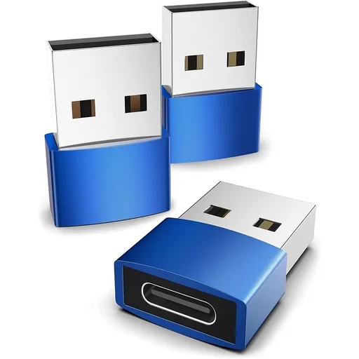 USB C female adapter to USB A male adapter3 piece C-type charger cable power adapter, compatible with iPad Air 6, iPhone 13 12 Pro Max, Samsung S20 and other blue