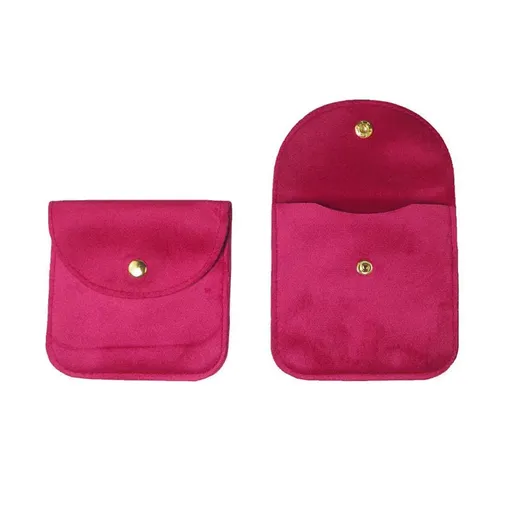 10pcs Velvet Jewelry Pouch Button Closure Thick Soft Ring Necklace Storage Bag - Rose Red