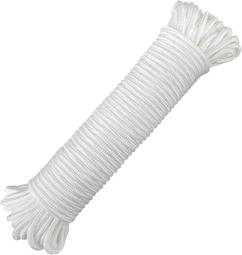 Nylon Rope - 100 Ft White Nylon String, 1/4 Inch Solid Braided Rope, Thick Washing Line for Multi-Purpose Tie Down, Clothesline, Gardening, Craft Projects