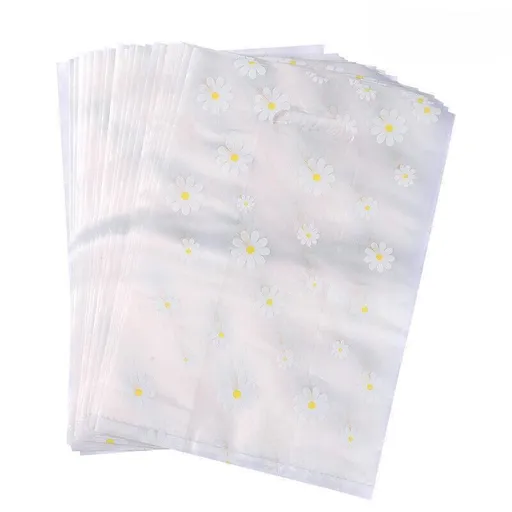 100Pcs Clear Daisy Cookie Bags with Handle - Party Candy Packaging - Daisy