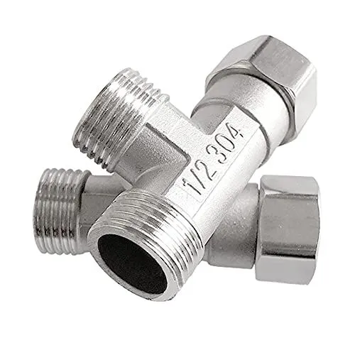 Stainless Steel 3 Way Diverter, Movable Cap Flexible Tee Connector for Angled Valve, Sprayer, Shower Arm