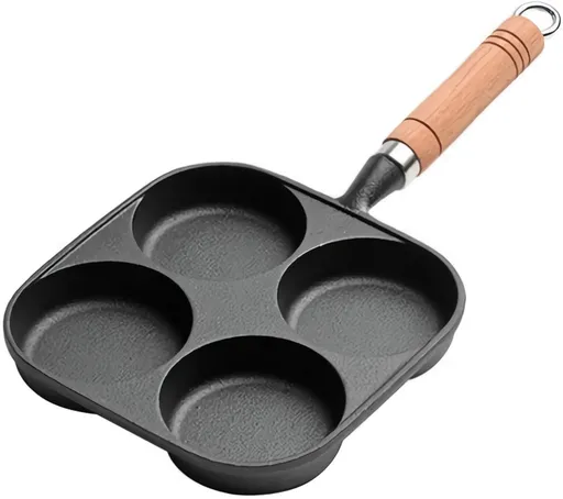 Four-pan 18 cm - Cast Iron - Natural Non-Stick Coating - For Eggs & Hamburgers