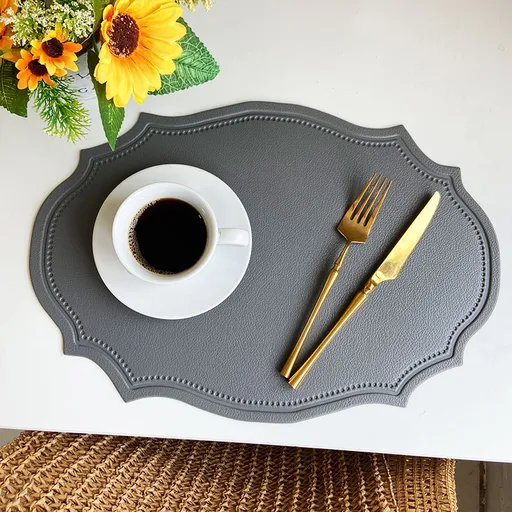 4 pcs Retro Faux Leather Placemat - Waterproof & Oil-Proof Dining Table Mat (Dark gray)