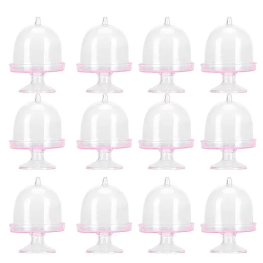 12 Set Mini Candy Box Cake Stand Cupcake Candy Display Plate with Lid Party SuppliesPink