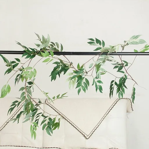 Artificial Willow Rattan Garland with Handmade Plastic Green Leaves, 170cm Length, 2 Pieces for Home and Event Decoration