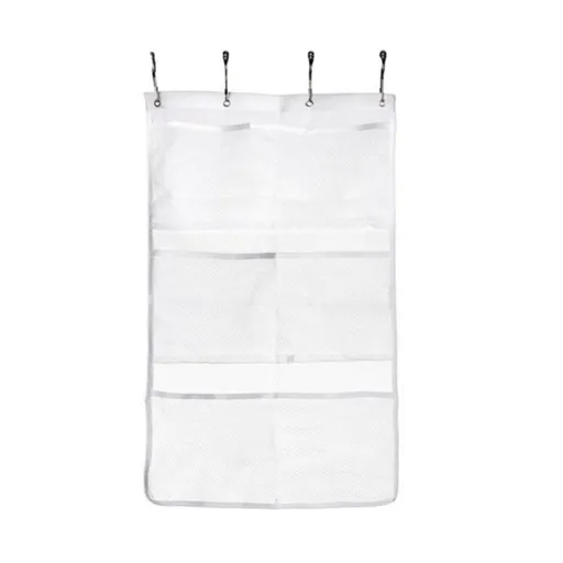Mesh Shower Organizer Hanging, 6 Pockets Bath Shower Hanging Bathroom Shower Curtain Rod Accessories