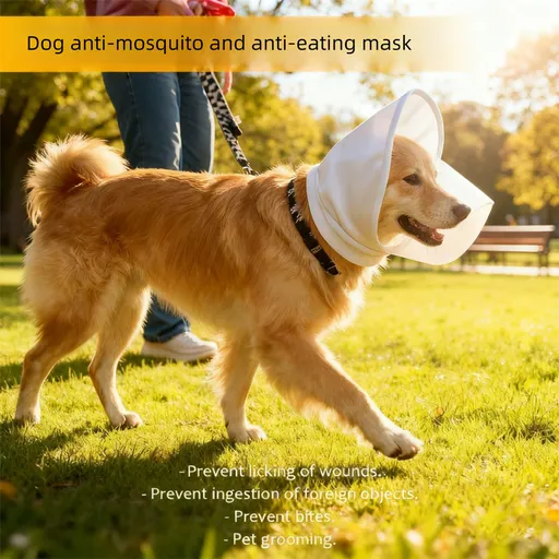 Size XL White Mesh Net Hood for Dogs – Protective Face Cover Against Insects, Debris, and Oral Ingestion