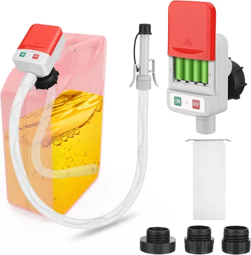 Fuel Transfer Pump with Auto-stop Sensor -3.2 GPM, 3 Tank Adapters, 51" Hose Portable Fuel Pump Battery Operated Liquid Pump, Gas Transfer Pump for Gasoline, Diesel, Oil (Can Not Included)
