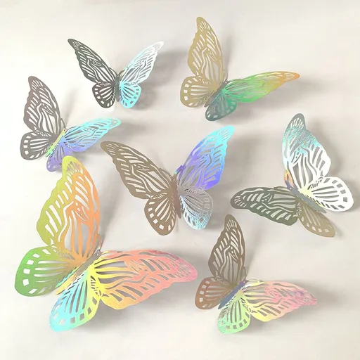 60Pcs 3D Butterfly Wall Decor Stickers,Silver Butterfly Decorations for Butterfly Party Birthday Cake Decorations