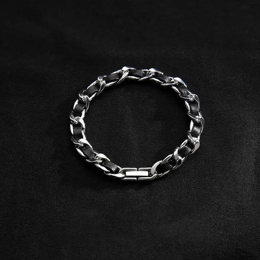 Men's Titanium Steel Bracelet(19cm)- Black and Silver-Tone Chain Link Wrist Accessory for Casual Wear and Gift Giving