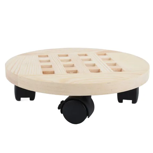 Wooden Mobile Flower Tray with 6 Wheels 360 Degree Rotating Rolling Plant Stand for Home