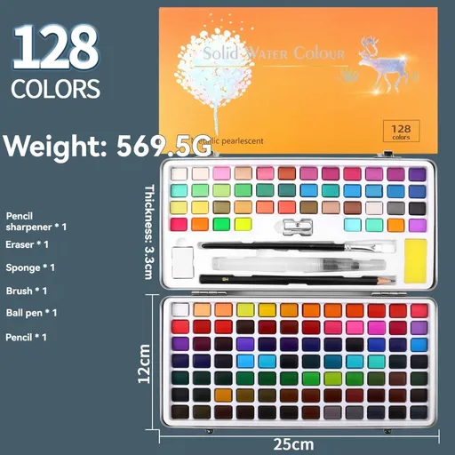 solid water colour paint set, watercolour painting supplies, art supplies, multiple colour options, painting set, Australian artist supplies, watercolour kit, hobby paints - Multi-color - Size 128Color
