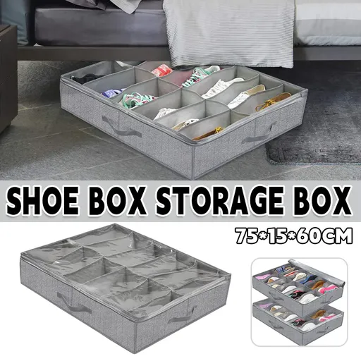 Foldable Shoe Storage Box with Lid Clear Under Bed Organizer Dustproof Visual