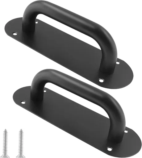 Biaungdo 2 Pack Door Handle Pull Plate, Stainless Steel Door Handle Pull Heavy Duty Barn Door Pull Handles for Sliding Barn Door Kitchen Cabinet, Matte Black (7.8" x 2.5")