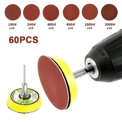 60PCS 2 Inch Sander Disc Sanding Disk 100-2000 Grit Sandpaper with Abrasive Polish Pad Plate for Drill Grinder Rotary Tools