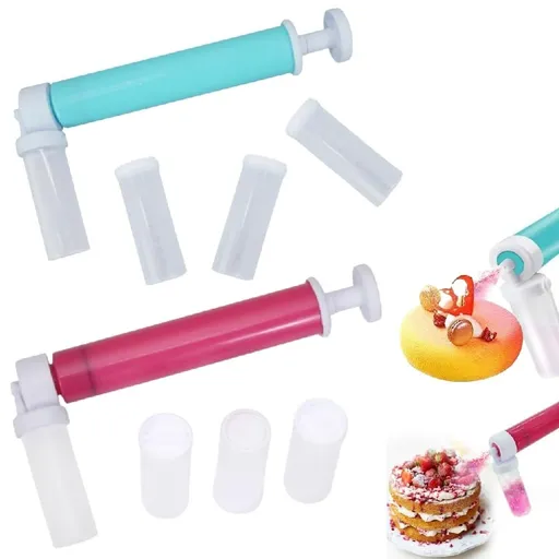 2Pcs Manual Airbrush for Cakes,DIY Baking Airbrush Pump Cake Spray Guns Kit,Coloring Cake Glitter Decorating Tools (Red、Blue)