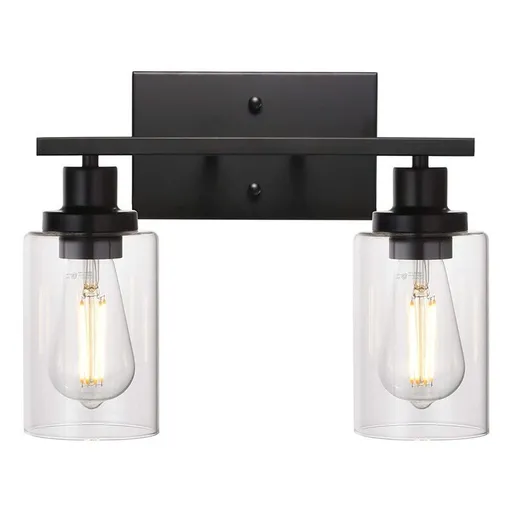 Black Vanity Light Glass Shade Wall Lamp Vintage Style Indoor Wall Sconces for Bathroom
