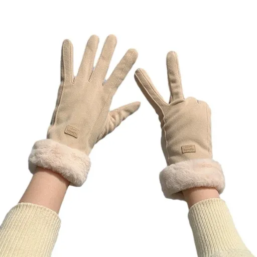 Off-white women's Minimalist Solid Color Touchscreen Gloves, Elegant Modern Windproof Warm Riding, Fuzzy Gloves for Fall & Winter