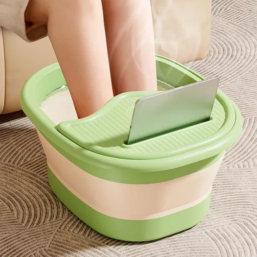 Foldable Foot Spa Bucket with Massage Bumps & Lid | Portable Foot Bath Soaker for Home & Travel | Large Capacity 15L | Green Gray Orange Options | 1-Piece