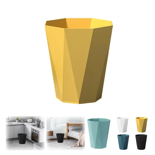 Polygon Small Trash Can,Bathroom Garbage Container, Office Organizer Plastic Wastebasket Rubbish Bin Paper Basket for Bathrooms, Kitchens,Laundry Room, Offices, Kids Rooms ﻿ (Yellow)