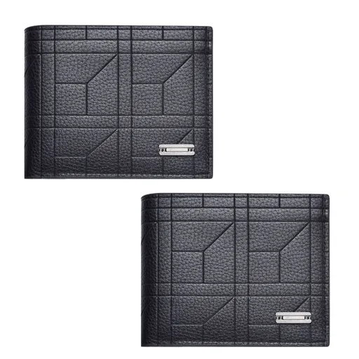 2-Pack Black Men's Ultra-Thin PU Leather Wallet - Compact & Stylish Bi-fold Purse with Multiple Card Slots