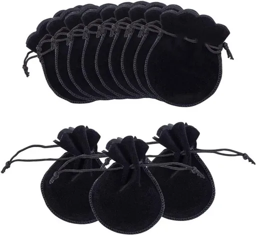 200PCS Black Velvet Drawstring Jewelry Pouches, Christmas Gift Bags for Birthday Party Favors, 9 x 7 cm