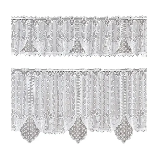 White Lace Window Curtain Short Tier Panel for Kitchen Bathroom