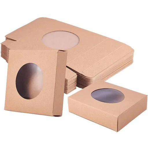 50PCS Handmade Soap Paper Box Round Window Kraft Black White Candy Biscuit Box - Khaki-50pcs 8*8*3CM