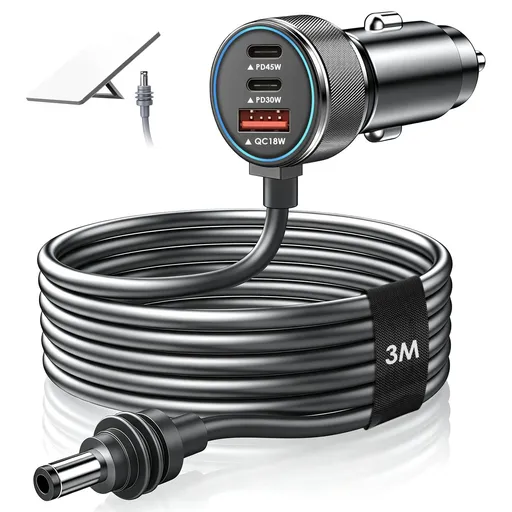 Aumerage Car Charger for Starlink Mini, DC Cable & Cigarette Adapter 3M | 3-in-1 12V-24V USB-C USB QC 3.0 + 45W/30W PD, 16AWG Waterproof for Camping, RV & Off-Grid
