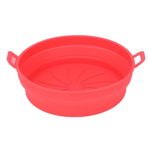 Foldable Fryer Silicone Liner Food Grade High Temperature Resistant Round Fryer Silicone Pot Red Diameter 21CM