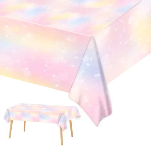 Rainbow birthday party decoration with colorful rainbow tablecloth, birthday baby shower, wedding party
