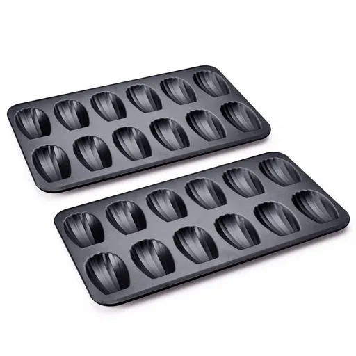 2 Pack Heavy Duty Madeleine Cookies Trays for Oven Baking, Warp Resistant Shell Shape Madeleine Mold Cake Pan, Space Grey