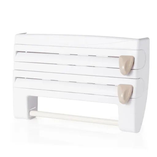 Multifunctional Foil Cutter Wall Holder for Plastic and Aluminum Foil with Kitchen Paper, 39x10x24cm, White