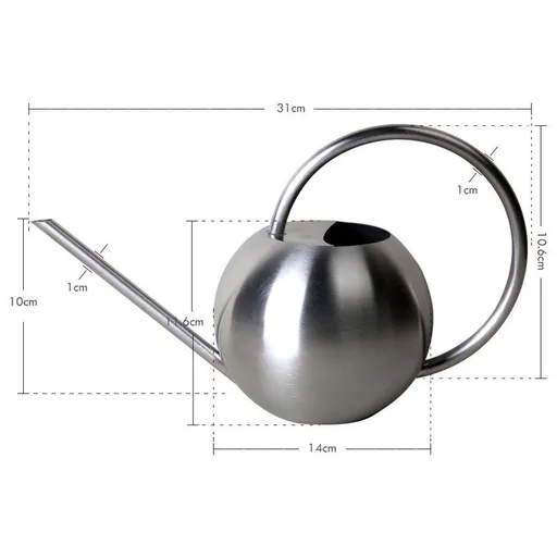 Long Nozzle Watering Can 1000ml Stainless Steel Metal European Plant Pot Sprinkler with Handle for Garden Household Tool (Silver)