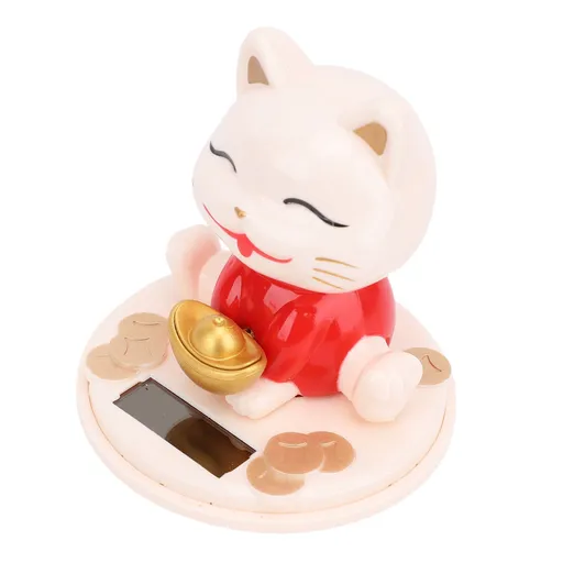 Lucky Fortune Cat Solar Powered Light Sensing Automatic Nodding Cat Fortune Ornament for Living Room Entryway Shoe Cabinet Type B Red