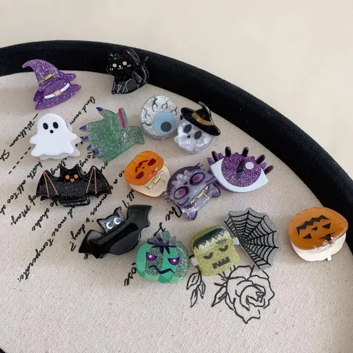 15 Pack Assorted Festival Hair Clip Set, Mixed Spooky Designs for Christmas and Halloween Decor