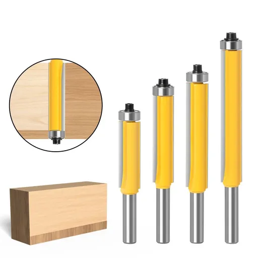 4 Pcs Profession Flush Trim Router Bit Set Bearing 8mm Shaft 12.7mm For Edging Copying Woodworking Plywood Trimming Flush Trim Cutter With Closed Bearing