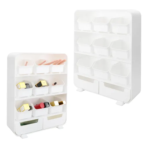 Desk Storage Organizer with 11 Mini Drawers - 4 Tier Plastic Desk Accessories & Workspace Organizers