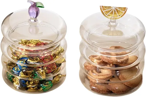 Household candy jar - desk candy box - candy jar with 3D fruit lid and snack compartment (two parts)
