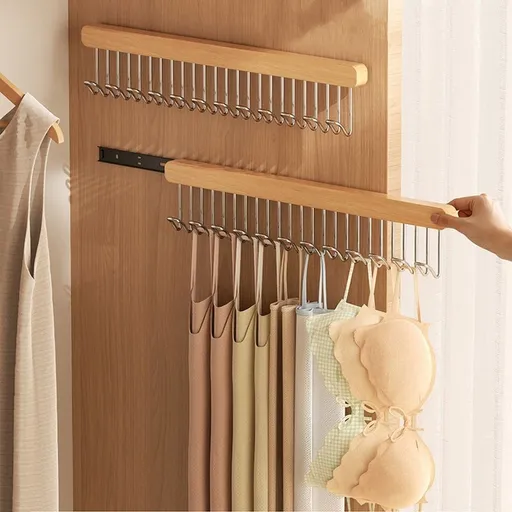 Pull Out Clothes Hanger Rack - Telescopic Hanging Rack for Closet Storage, Slide Out Wardrobe Hook Organizer for Coats Towels Bags, Wall Mounted Space Saving Hooks for Bedroom Entryway, 12 Hooks