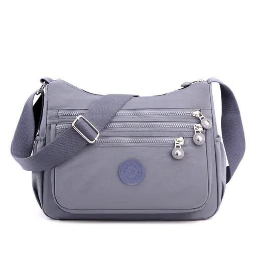 Grey Versatile Nylon Multi-Pocket Crossbody Bag - Lightweight Casual Travel Purse, Waterproof Horizontal Square Design