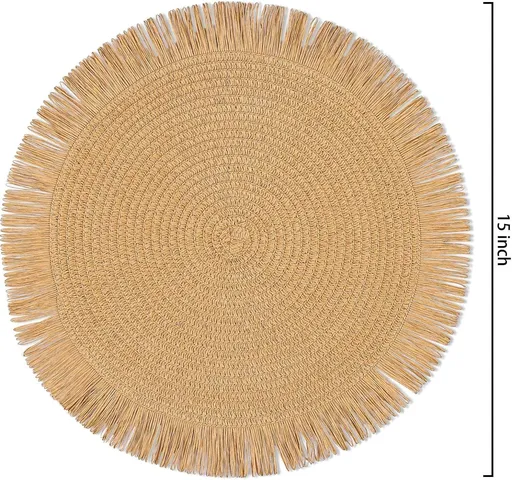 Round Woven Paper Placemats Set of 4 Braided 15 Inches Indoor Outdoor Place Mats for Dining Tables Farmhouse Rustic (Brown, 4)