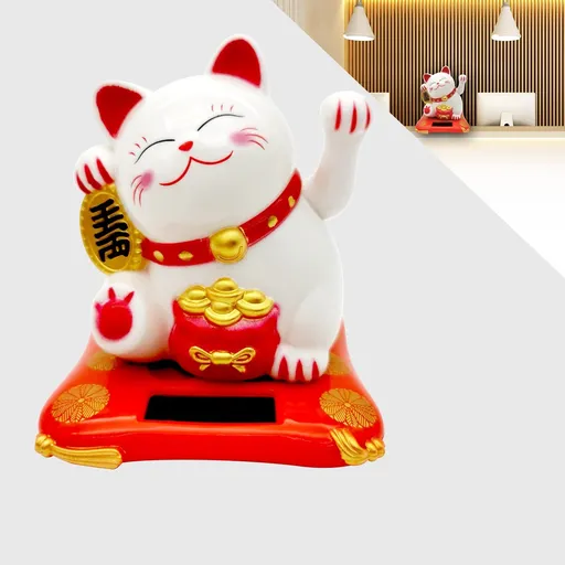Lucky Cat Waving Arm Set, Vivid and Lovely Chinese Cat, Solar Fortune Cat Statue Decorations for Decorating Front Desk